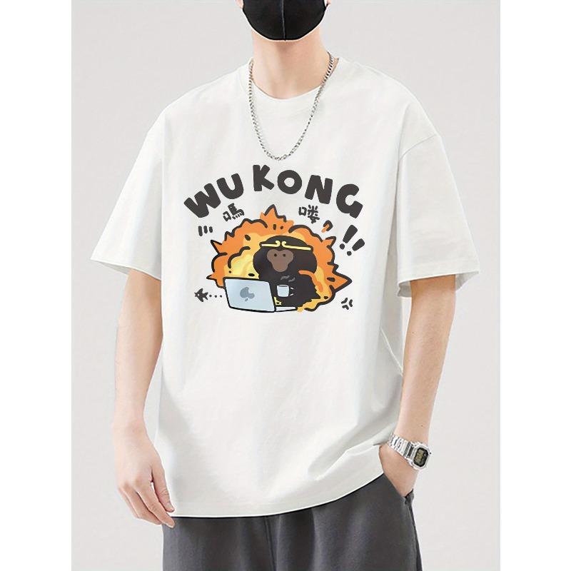 

Cartoon Monkey King Pattern Print Design Pure Print Short-Sleeved T-Shirt Men S Summer American High Street T-Shirt Youth Base Shirt Trendy Top S