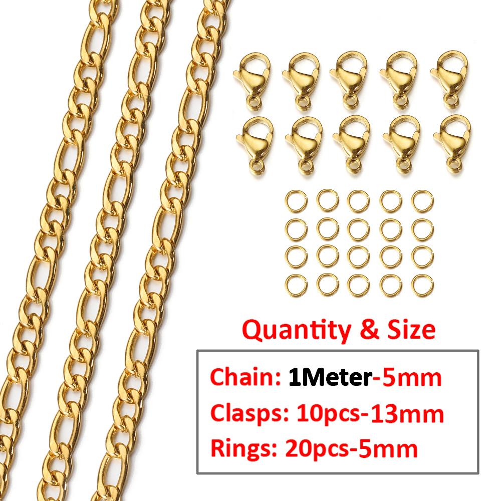 2Meters/1Meter Stainless Steel Chain Lobster Clasps Jump Rings Connectors Chains for Bracelet Necklace Jewelry Making DIY Kit