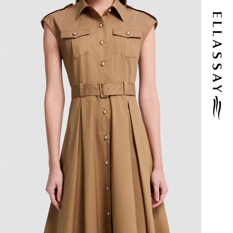 ELLASSAY 2026 Summer Cotton Shirt-Style Lapel Midi Dress