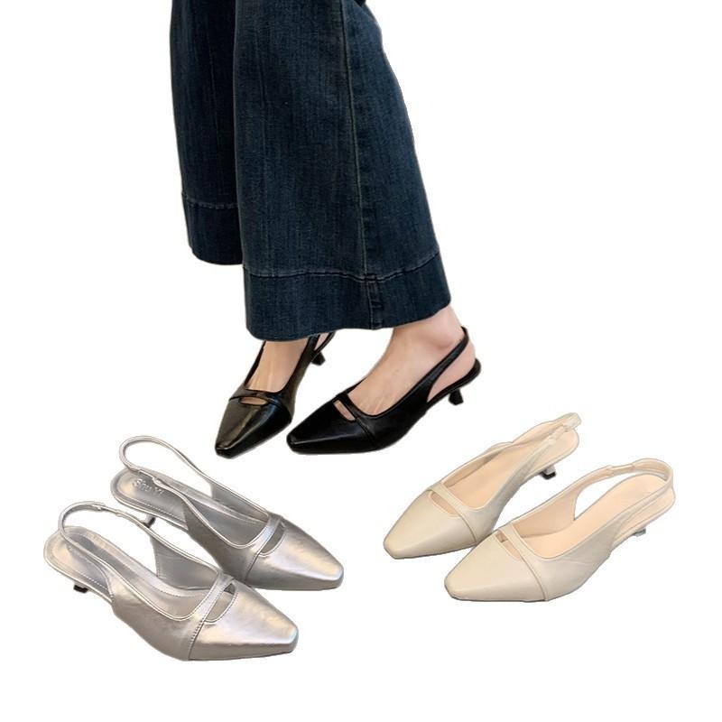 Spring and summer 2025 niche retro versatile thin heel medium heel kitten heel simple square head sandals women's wine glass heel