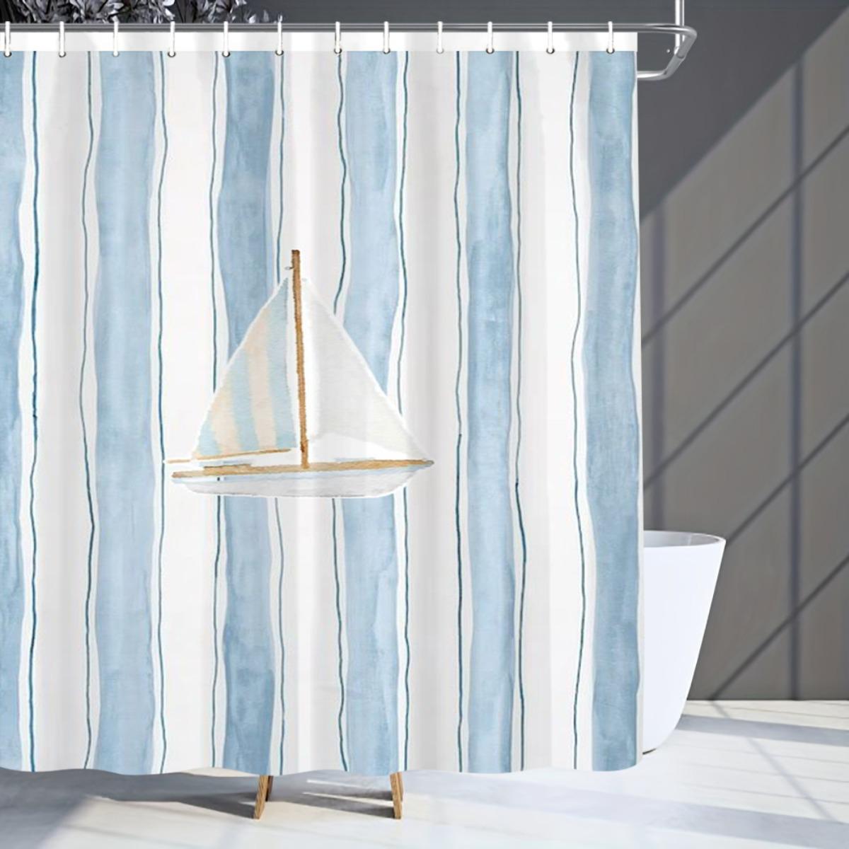 

Vikama 1-Piece Striped Sailboat-Themed Shower Curtain, Home Decor, No-Drill Bathroom Divider, Machine Washable W60H190(CM)-1 Pcs