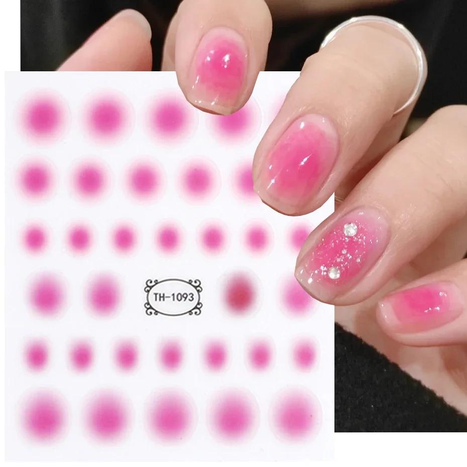 Gradient Nail Sticker 3D Jelly Red Powder Blusher Slider Round Halo Dye Cute Ombre Nail Design Translucent Gel Polish Wraps Deca