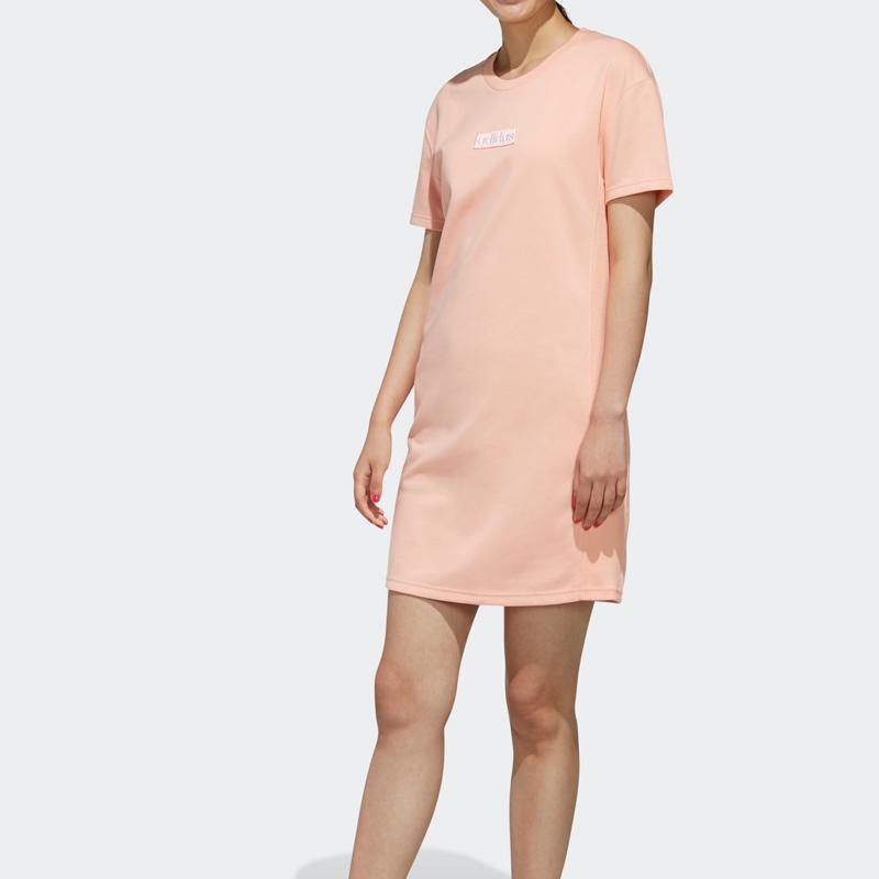Adidas Neo C Plus Dress Solid Color Letter Print Sports Casual Breathable Round Neck Short Sleeve Dress Women Dresses Pink EI4702