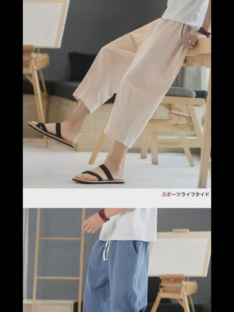 Men's Cotton and Linen Cropped Trousers - Lightweight Summer Casual Shorts for Middle-Aged and Elderly.