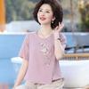 Mid-Aged & Elderly Cotton Linen Embroidered Ethnic T-Shirt