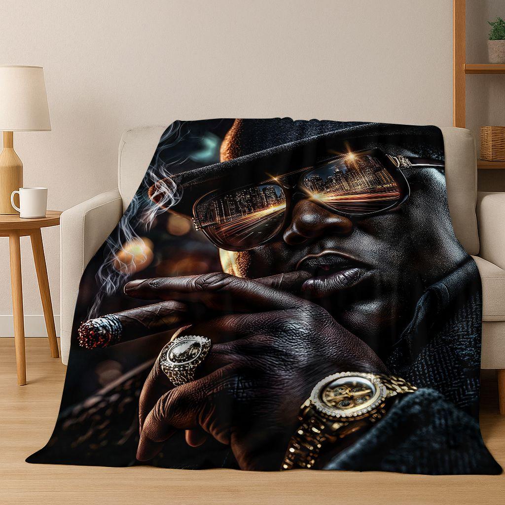 3D Top Rapper Legend Star Art Cartoon Hip Hop Flannel Blanket,Cozy Soft Throw Blanket for Home Bedroom Bed Sofa Cover Gift