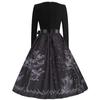 Women's Casual Halloween Printed V-Neck Zip-Up Long Sleeve Panel Swing Dress