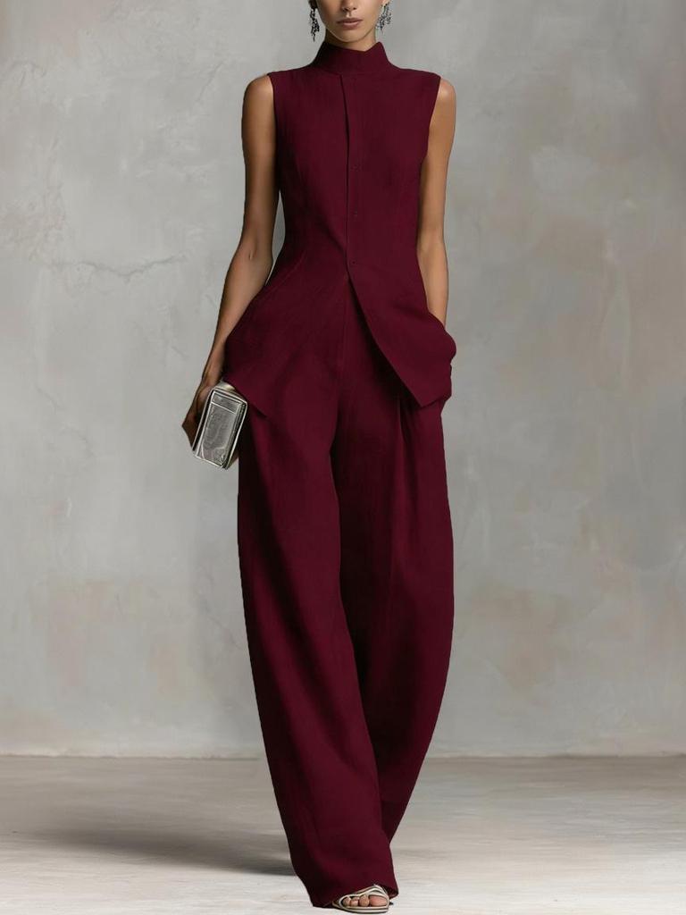 2026 Women's Solid Color Sleeveless Shirt and Pants Set
