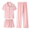 Ins Style Pink Grid Dog Pajamas Set Women Cloud Cotton Short Sleeve Long Pants Loungewear 3pcs