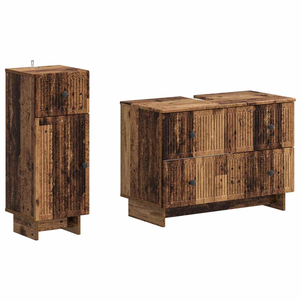 2 Piece Bathroom Cabinet Set EDE Reclaimed Wood Engineered Wood