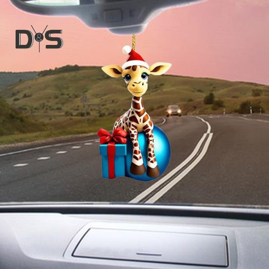 Giraffe Christmas Ornament Acrylic Cute Animal Pendant Cartoon Giraffe Hanging Ornament for Tree Car Animal Lovers Gift