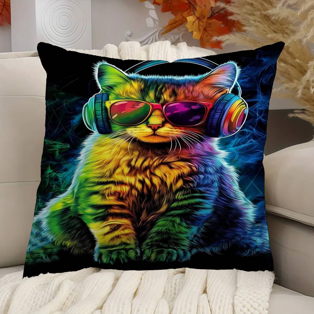 Animal Monkey Cat Dog Headphone Dj Music Pillowcase Toon Gift Cushion Cover Bedroom Home Sofa Chair Seat Decor Pillow Case
