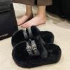 Winter Women Slippers Designer Belt Buckle Furry Slippers Fashion Outdoor Casual Slides 7cm Height Increasing Platform Slippers