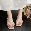 Crystal Transparent One-word Belt Beautiful High-heeled Sandals Summer New Crystal Heel Cool Slippers Women's Outer Wear