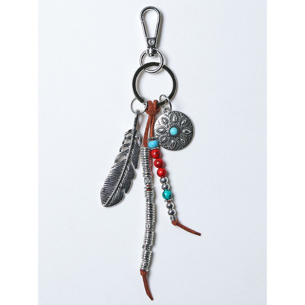 KND navajo feather & beads keyring brown