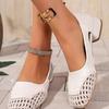 Fashion High-end Summer Breathable Woven Single Shoes Cut-out Shallow Rhinestone Block Heel Women's Shoes