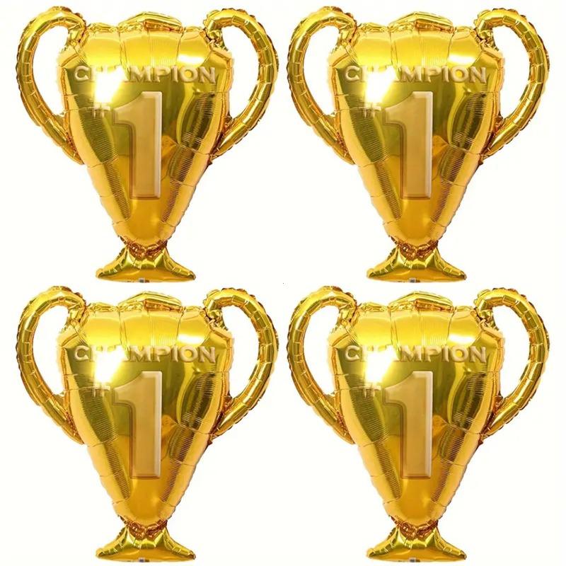 

Четыре шара из алюминиевой пленки, наполненные золотыми трофеями, подходящие для празднования соревнований, вечеринок по случаю дня рождения и украшений для празднования мероприятий золотой