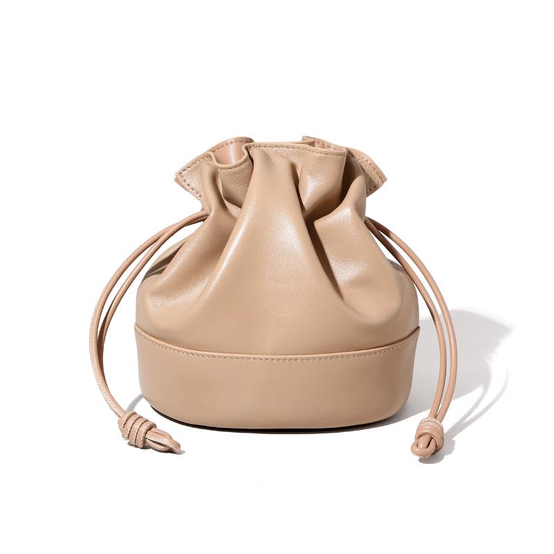 Lambskin Cloud Drawstring Bag: High-End Leather, Large Capacity, Crossbody & Underarm Style