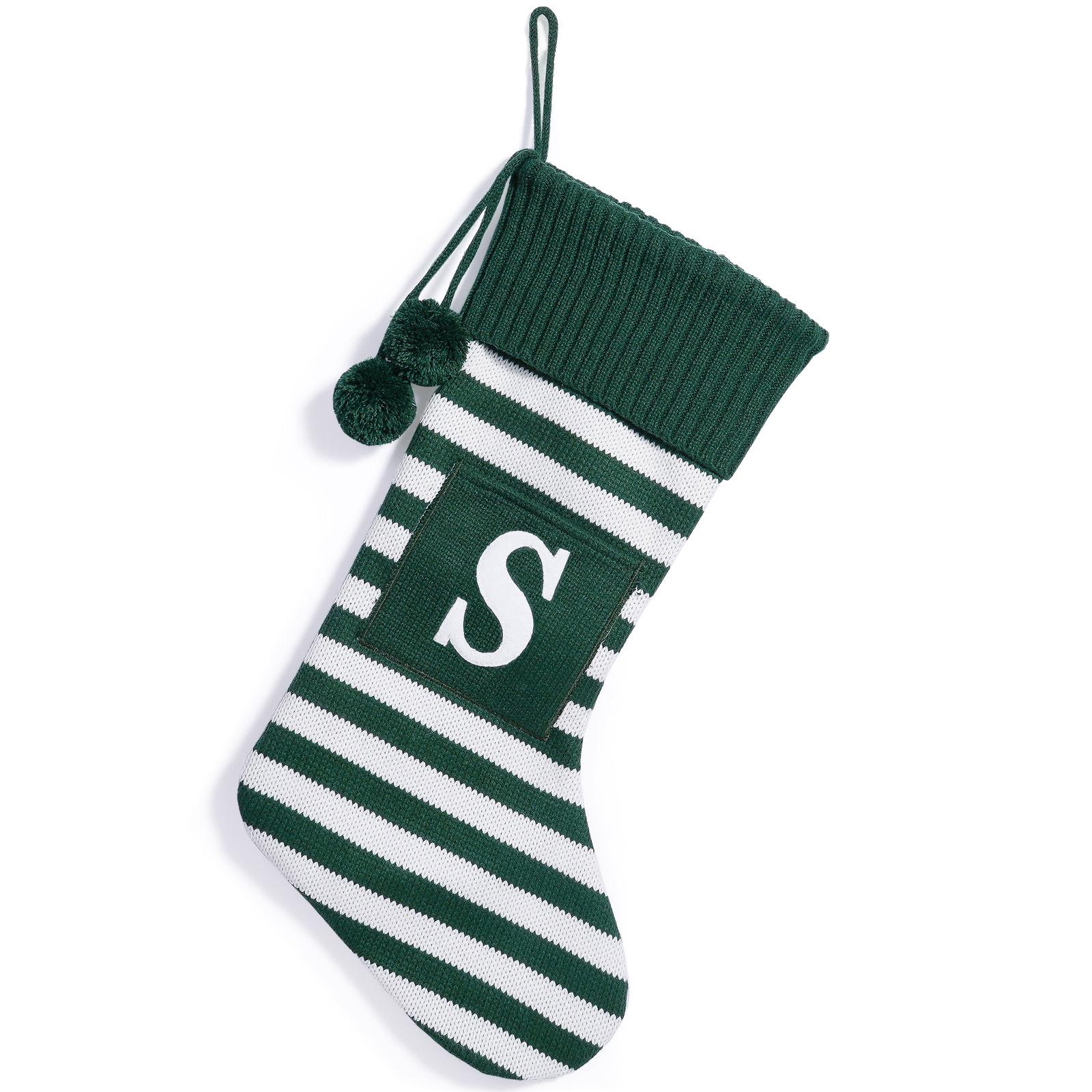 Large Christmas Stocking Ornament: Cute Red & Green Striped Tree Decoration зелёный