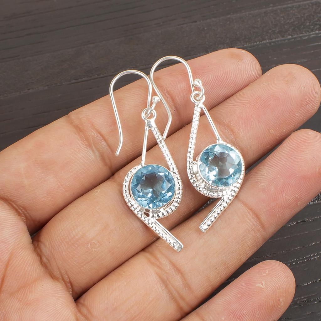 Himmelblauer Topas Edelstein Schmuck, 925 Sterlingsilber Ohrringe, Handgefertigte Attraktive Topas Silber Ohrringe Für Hochzeitsgeschenk