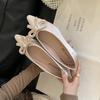 2025 new pointed bow satin low heel foot cover versatile shallow mouth Doudou pregnant women's single shoes