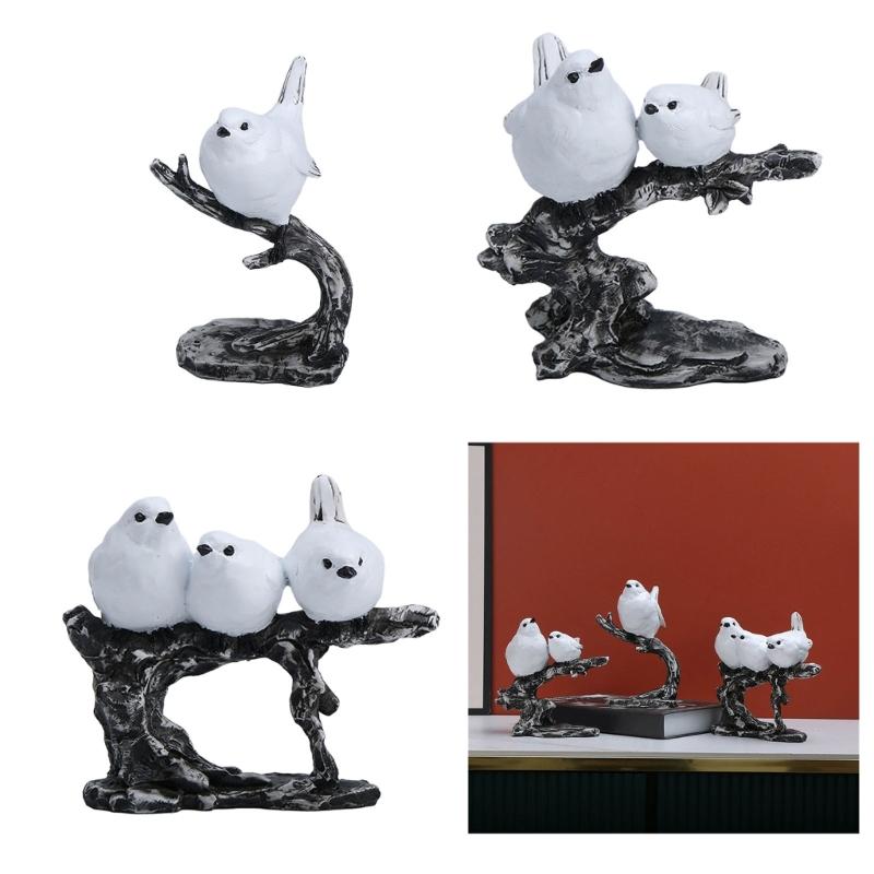 Animal Statue Modern Sculpture for Home Office Desk Decor Resin Birds Figurine Gifts Decorative Birds on Branch Statue
