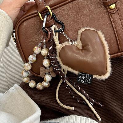 Heart Shaped Leather Plush Silicone Cord Chain Key Pendants Women Charm Bag Pendant Couple Key Ring Kid Toy Gift Key Jewelry