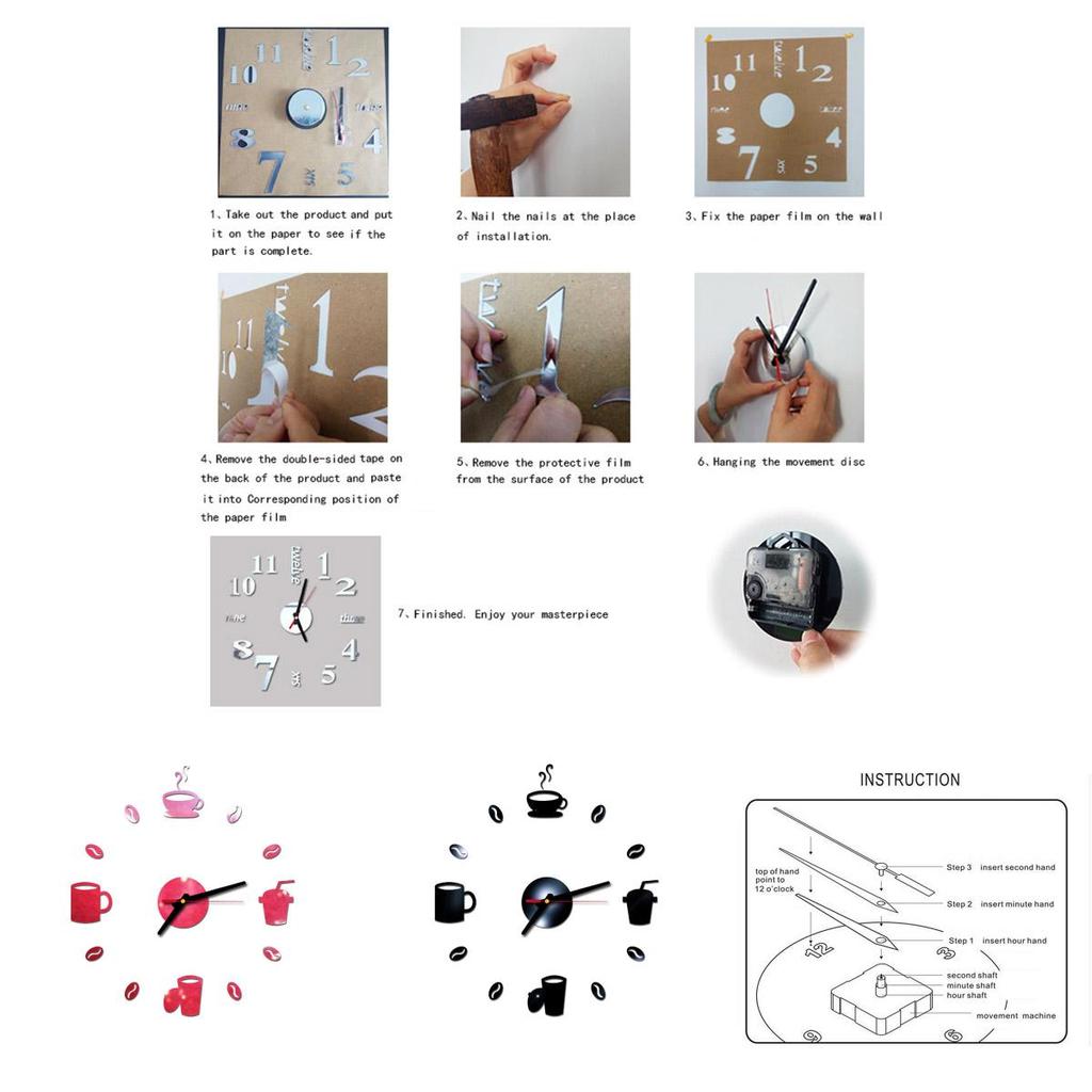Tasse à café élégante Horloge murale 3D moderne Autocollant Pour Décoration de bar à domicile DIY Élégant