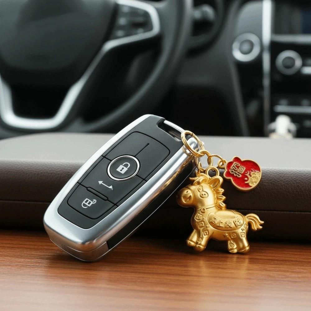 Chinese Style Horse Key Ring Gold Zodiac Pony Bag Pendant Retro Gold Pony Keychain  Birthday Gift