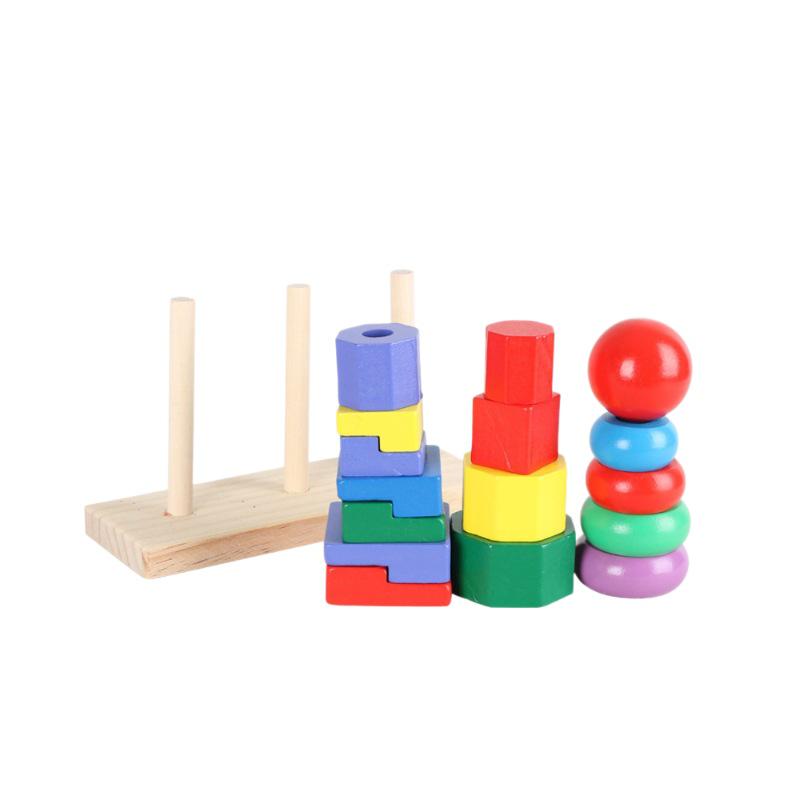 Wooden Montessori Geometric Stacking Tower - Colorful Educational Building Blocks for Early Development