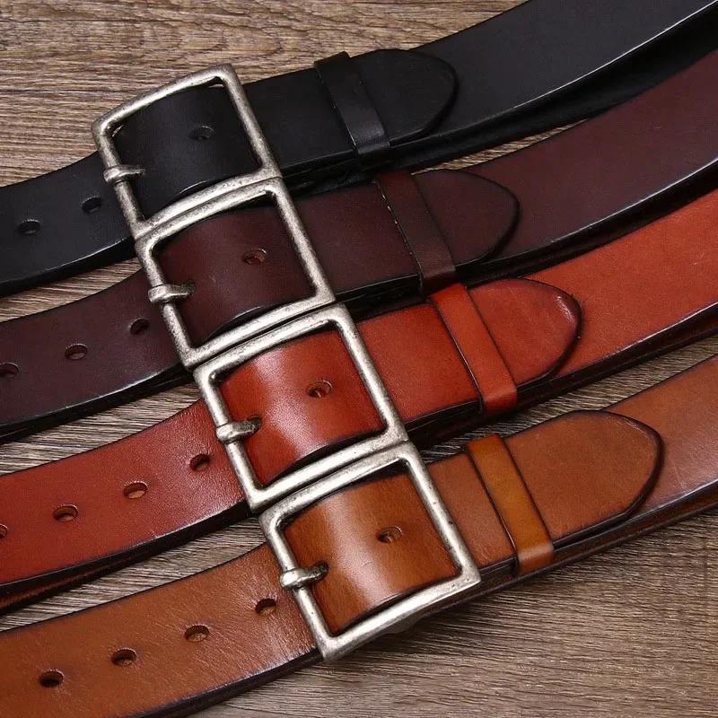 4.3CM Thickening Pure Cowhide High Quality Genuine Leather Belts for Men Brand Strap Male Copper Buckle Jeans Cowboy Luxury