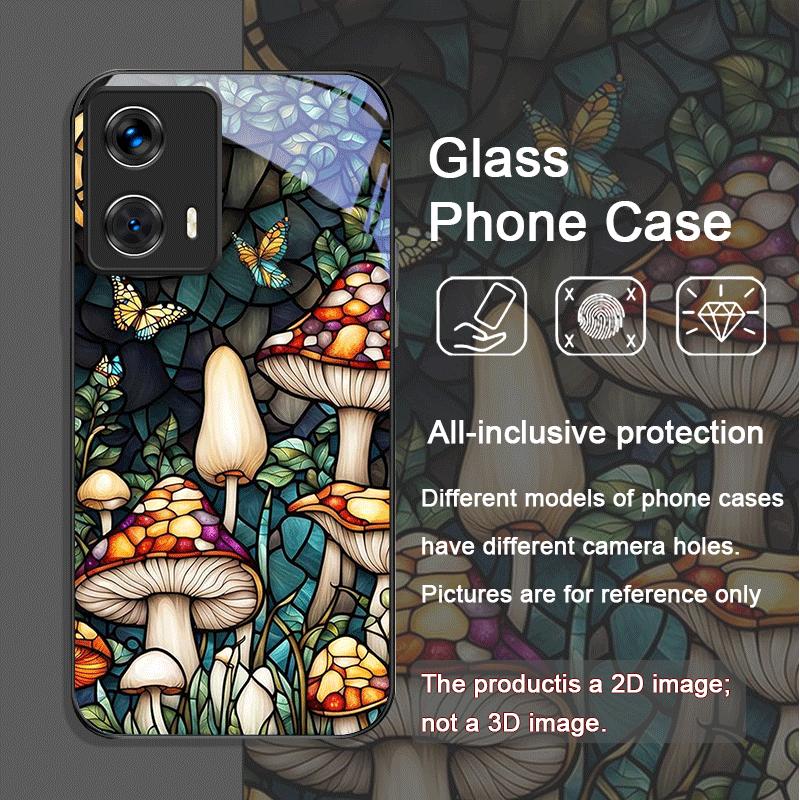 

Colorful Glass Style Forest Mushrooms Pattern Tempered Glass Phone Case for Motorola Moto Edge 50 Fusion 40 Neo 30Pro G85 G84 5G Motorola Edge 20