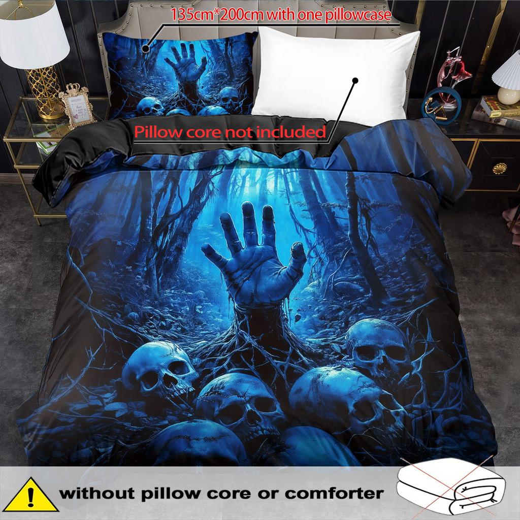 Duvet Cover Set Mysterious Skeleton Skull Print Bedding Set King Queen Style Bedding Set Polyester Machine Washable Decoration