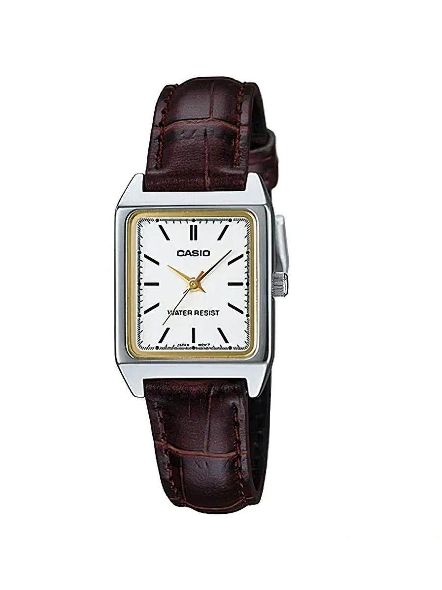 

Casio Коричневый кожаный ремешок, белый циферблат, женские кварцевые часы LTP-V007L-7E2 коричневый