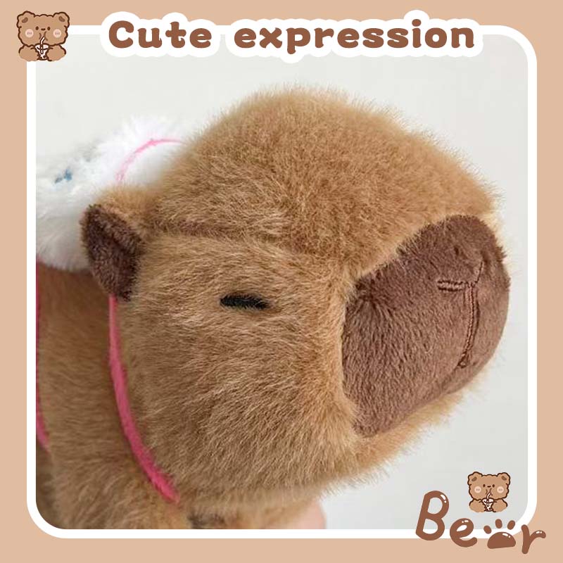 Dolphin Puff Ring Plush Toy Dark Brown Plush Doll Simulation Animal with Bad Hands, Backpack, Tail Can Shake