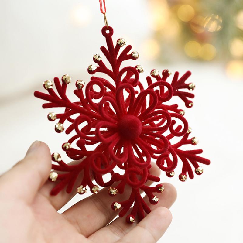 Red Flocking Christmas Bow Wreath Bell Christmas Tree Snowfall Elk Pendant Hanging Ornament Navidad 2025 Noel Home Party Decor