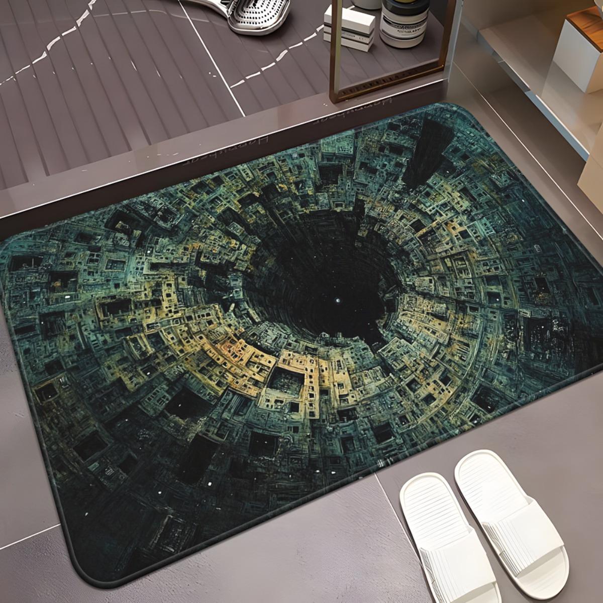 

1pc Circular Dark Hole Stone Pattern HD Printed Non-Slip Absorbent Machine Washable Polyester Mat - Indoor/Outdoor Multi-Use Flo 40x60cm