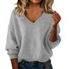 Fall Winter Women's Fashion Loose Solid Color V-neck Knit Sweater Top, Casual Knitwear for Women Crossborder Europe America