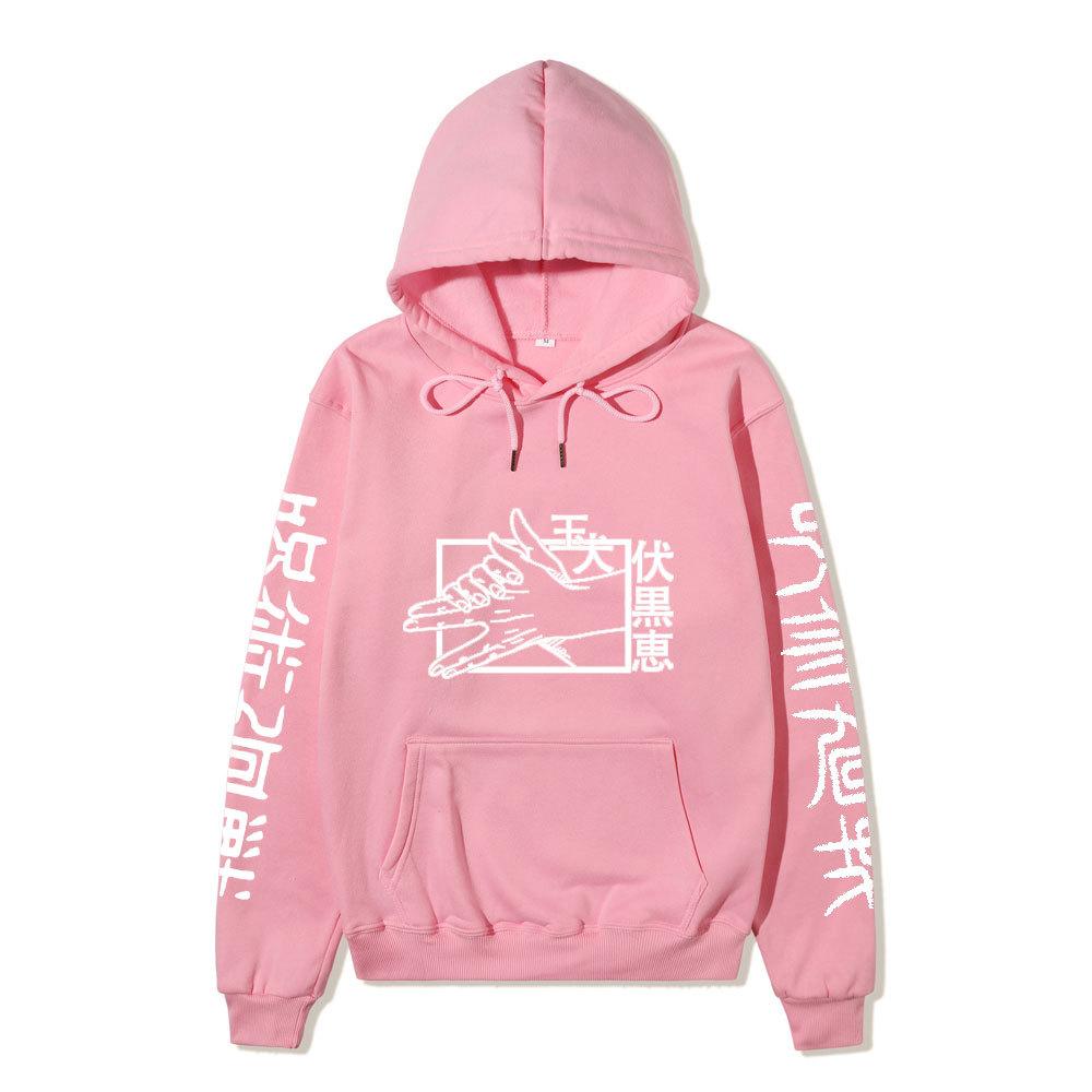 Jujutsu Kaisen Men Women Fleece Hoodie Jujutsu Kaisen Front Back Graphic Kanji Print Autumn Winter Anime Streetwear Hooded Sweatshirt