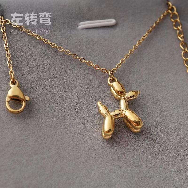 

Cute Style Stainless Steel Balloon Dog Golden Pendant Necklace Sweet Funny Clavicle Chain Unique Girl Birthday Gift