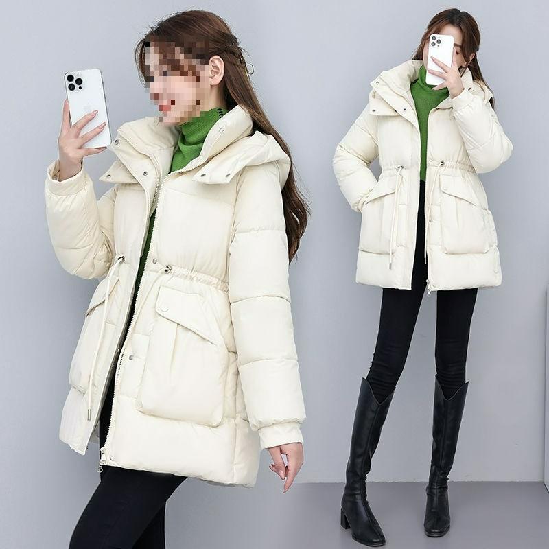 Down Padded Jacket Women's Winter Jacket Thickened and Thin Mid-length Padded Jacket Waist Korean Version of Loose Padded Jacket