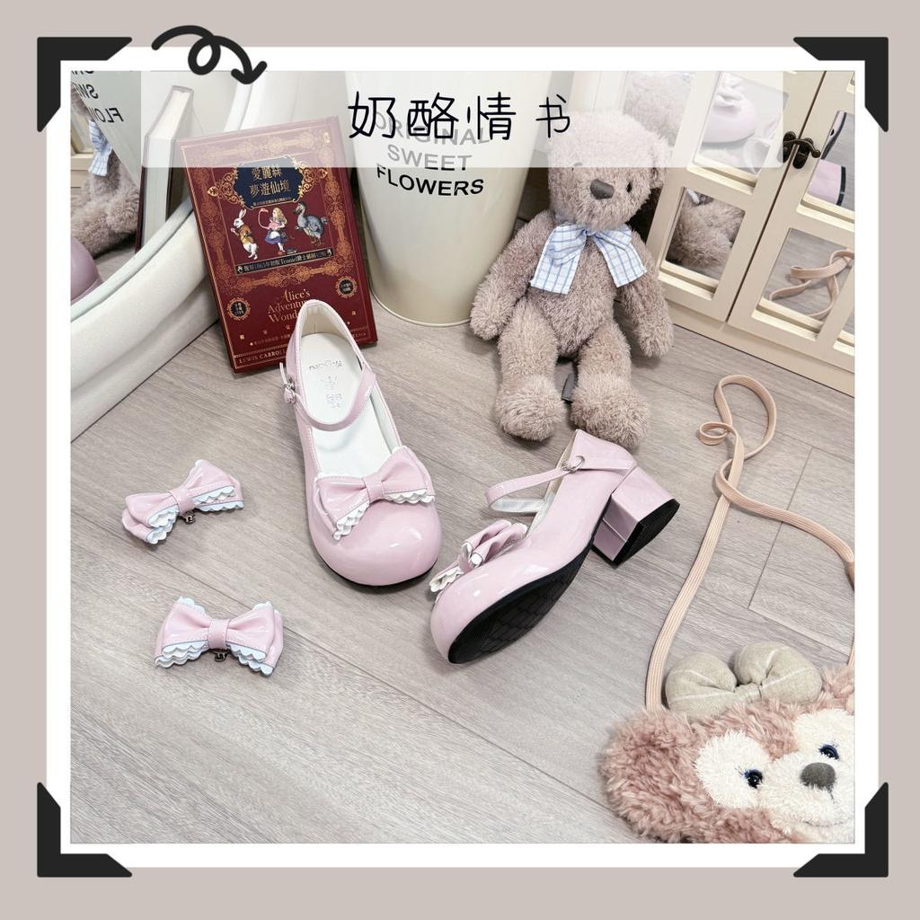 Cute and elegant princess style lolita shoes round head bow lo shoes daily middle heel Mary Jane shoes