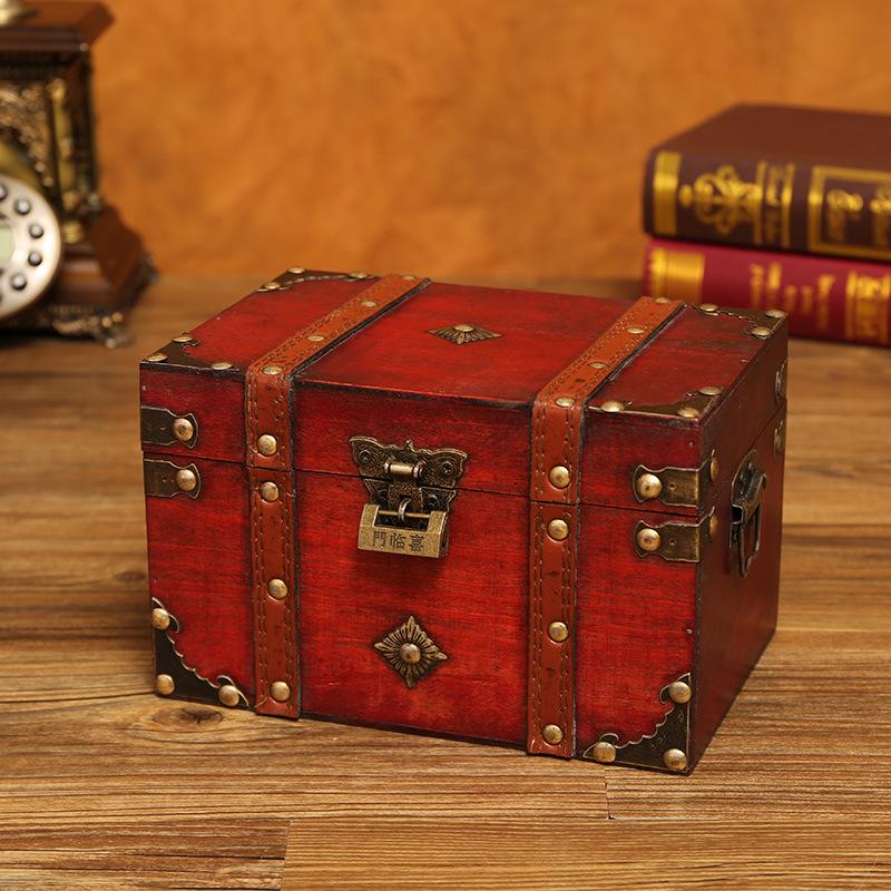 European Retro Wooden Lock Storage Box Home Storage Box Wooden Box Decorative Ornament Secret Room Escape Prop Box