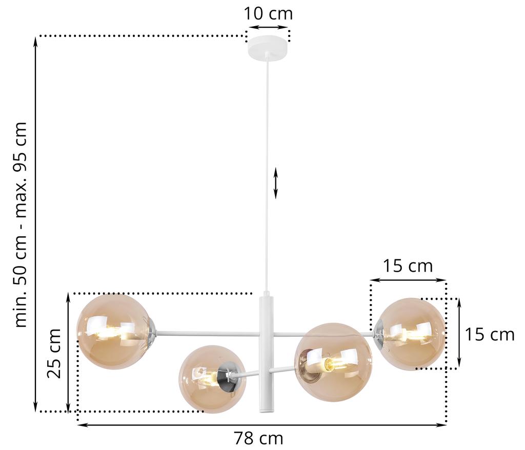 Vicenza Hanging Lamp White-Chrome 4-Flat Honey Lampshade E14