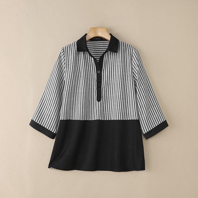 

ZANZEA Женская повседневная блузка в полоску с отложным воротником и рукавами 3/4 XL серый