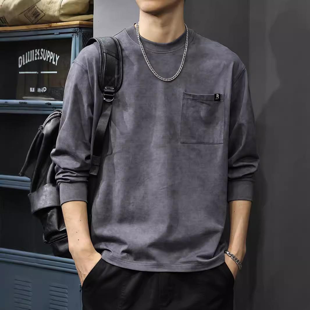 Осенняя модная брендовая мужская футболка с длинными рукавами и карманами в стиле ретро — фото 4