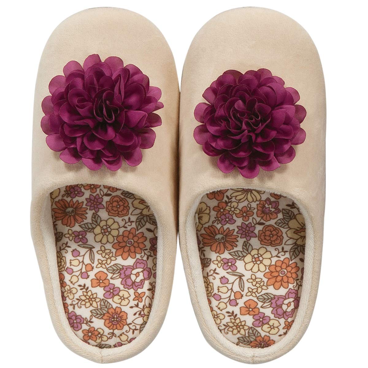 

Senko S.D.S Charlotte Floral Motif Slippers, Approx. 24cm, Ivory, Memory Foam Sole, 63193