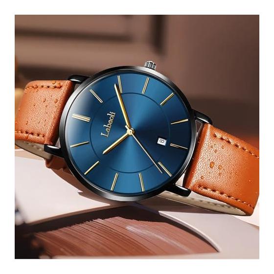 Men's Watch, Ultra Thin 6.5MM, Simple Fashion, Casual Business Watch, Japanese Quartz Movement, 40mm Dial, Genuine Leather Band, Unisex (Yellow Band,