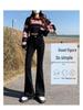 Women's High-Waisted Slimming Black Micro Flare Jeans with Raw Edge - Autumn 2024 Collection