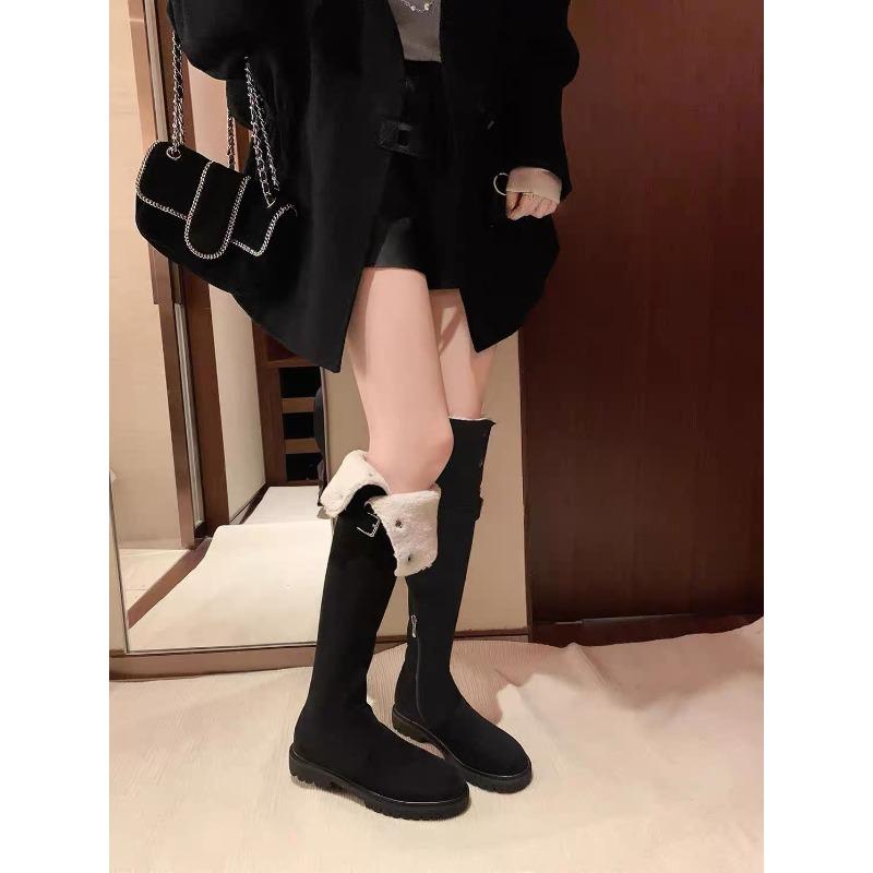 Lamb Wool Over the Knee Boots Women's Autumn and Winter Thick-soled Boots Thickened Velvet Cotton Boots Warm Snow Boots